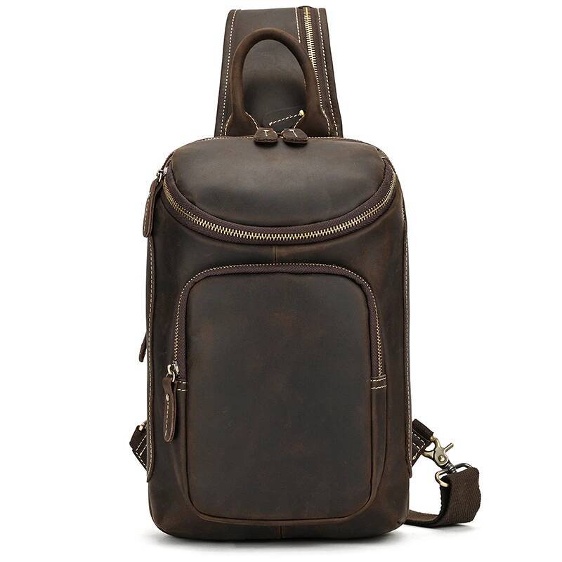 High Capacity For Men Crossbody Single Shoulder Bagpack Man Travel Chest Bag Pack Genuine Leather
