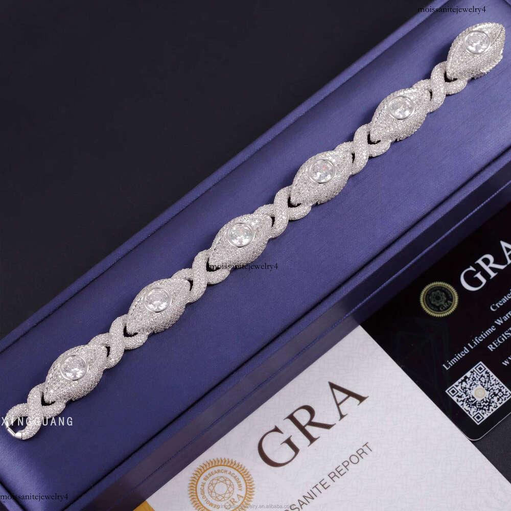 Hip Hop Evil Eye S Sier Gold Plated VVS Moissanite Dia Mens Bracelet with GRA Certificate