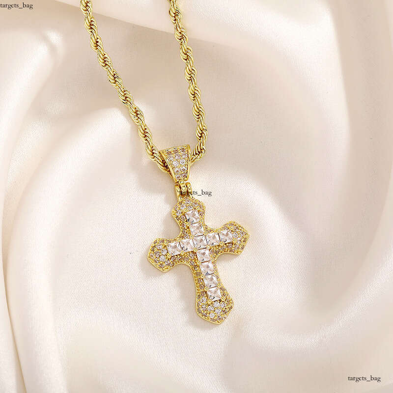 Hip Hop Blue Moissanite chain Cross Men's Necklace Fashion Versatile Sweater Chain Jewelry