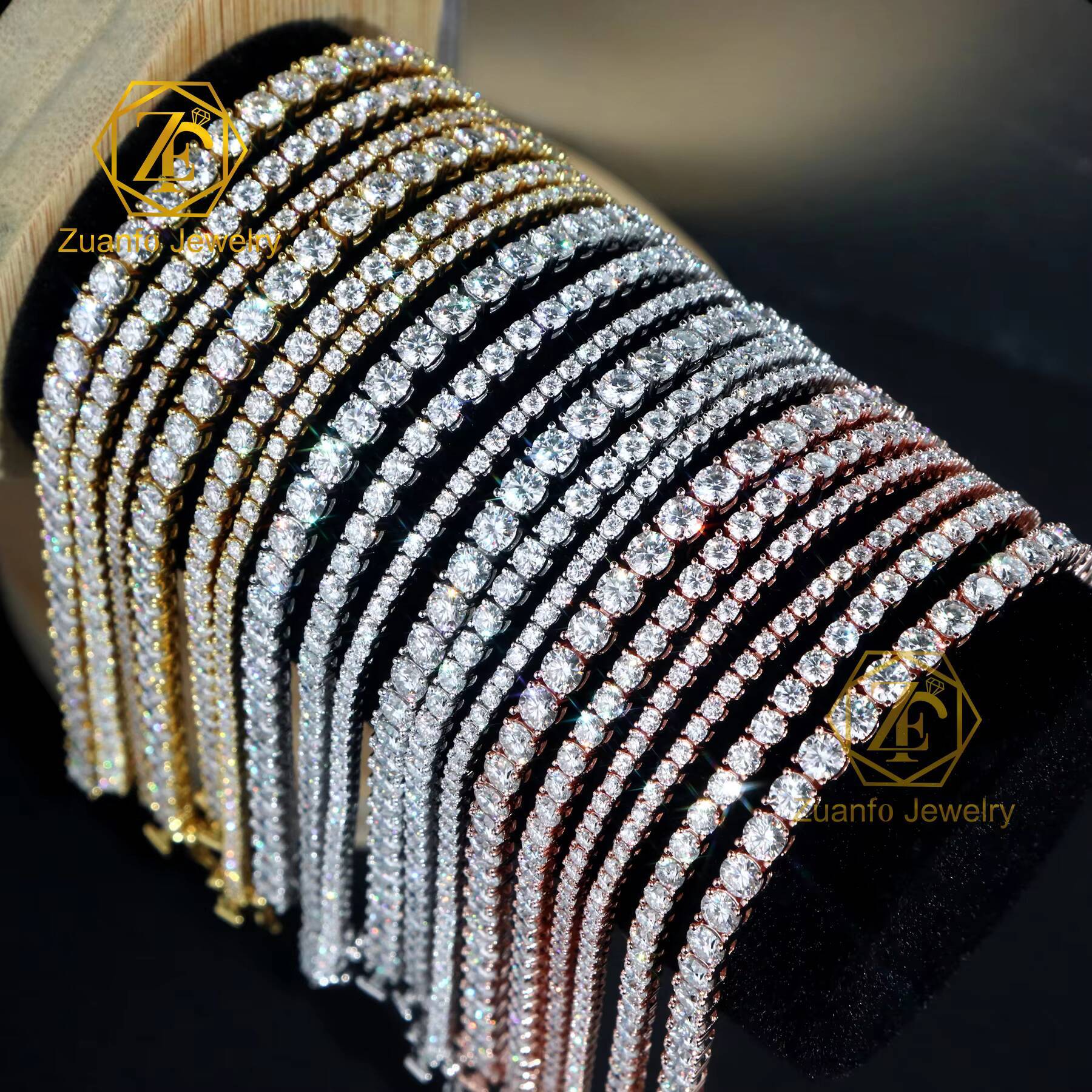 High Quality Iced Out D Color Lab Diamond Tennis Bracelet 10k 14k Gold 2MM-4MM Diamonds White/Rose Gold Necklace Chain