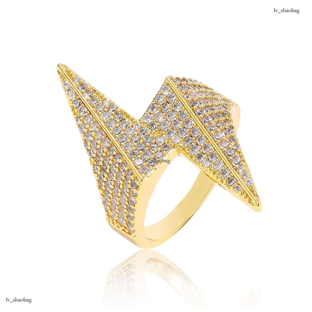 3D Lightning Simple Sterling Silver Micro Paved Zircon Personality Trendy Ring Men Hip Hop Accessories
