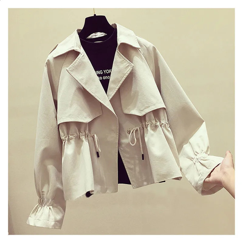 Spring Autumn Short Trench Coat Korean Style Women Turndown Collar Pleated Casual Windbreaker Female Outwear Jacket 250809