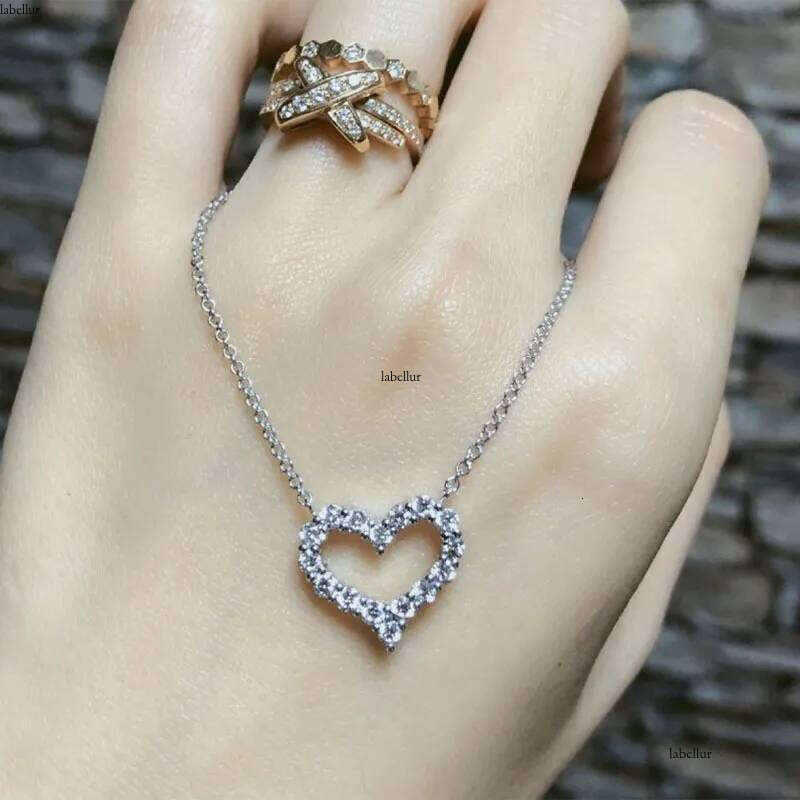 Vecalon Heart love pendant Sterling sier Pave 5A zircon Wedding Pendants with necklace for Women Bridal Party Dia Jewelry