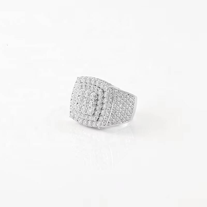 Luxury Lab Grown Moissanite Diamond Iced Out Gold Big Ring 925 Silver Hip Hop 18k Gold Plated Man Rings