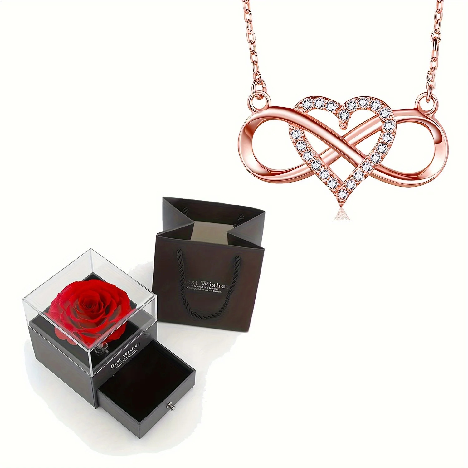Elegant Infinity Heart Shape Pendant Necklace With Rose Gift Box For Girlfriend Wife Christmas Valentine Anniversary Gift 250805