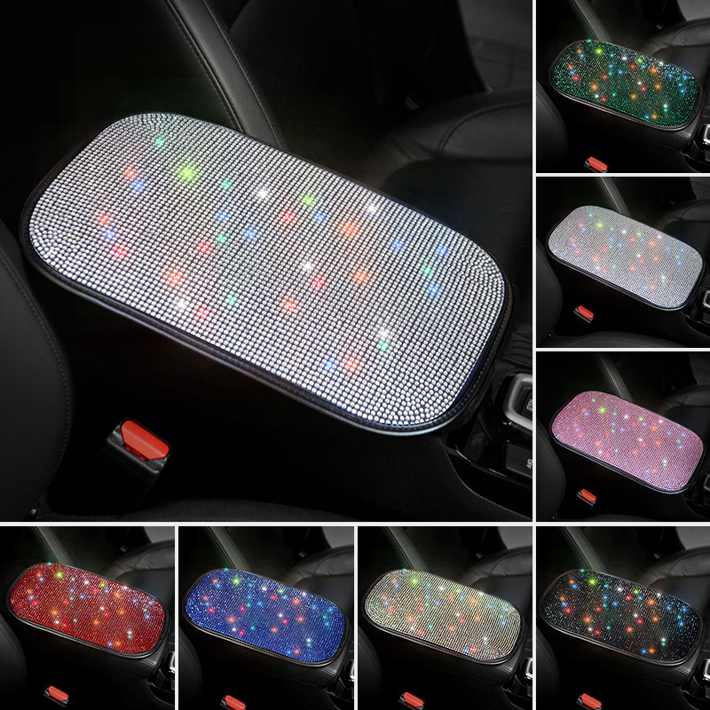 Stained diamond car seat armrest cushion with colored diamonds, blue diamonds, black diamonds, black and white diamond patterns, green diamonds