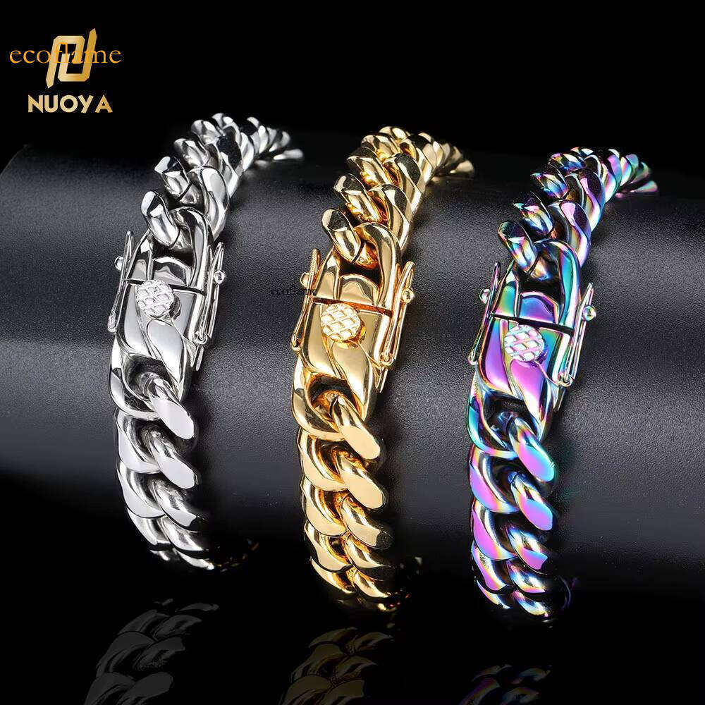 NUOYA Link Chain for Men Hand Chains Waterproof Stainless Steel Miami Cuban Bracelet Fine Jewelry