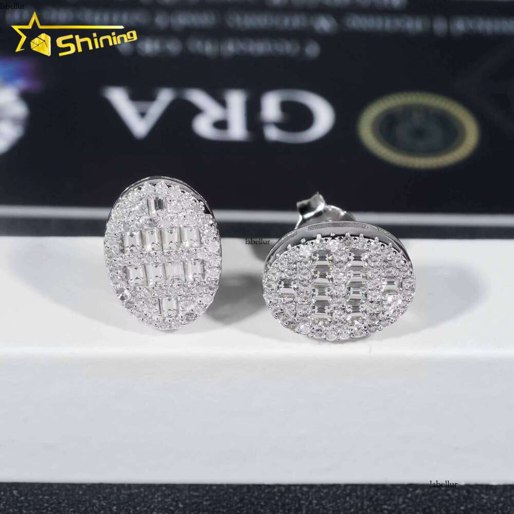 Pass Tester GRA Certified VVS Dia Sterling Sier Oval Baguette Moissanite Stud Earrings Men Earring