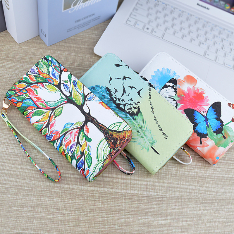 New Women's Wallet Long Zipper Clutch Soft Designer Bag Leather Fashion Cross Pattern Print Student Coin Luxury Bag Purse Phone Bag