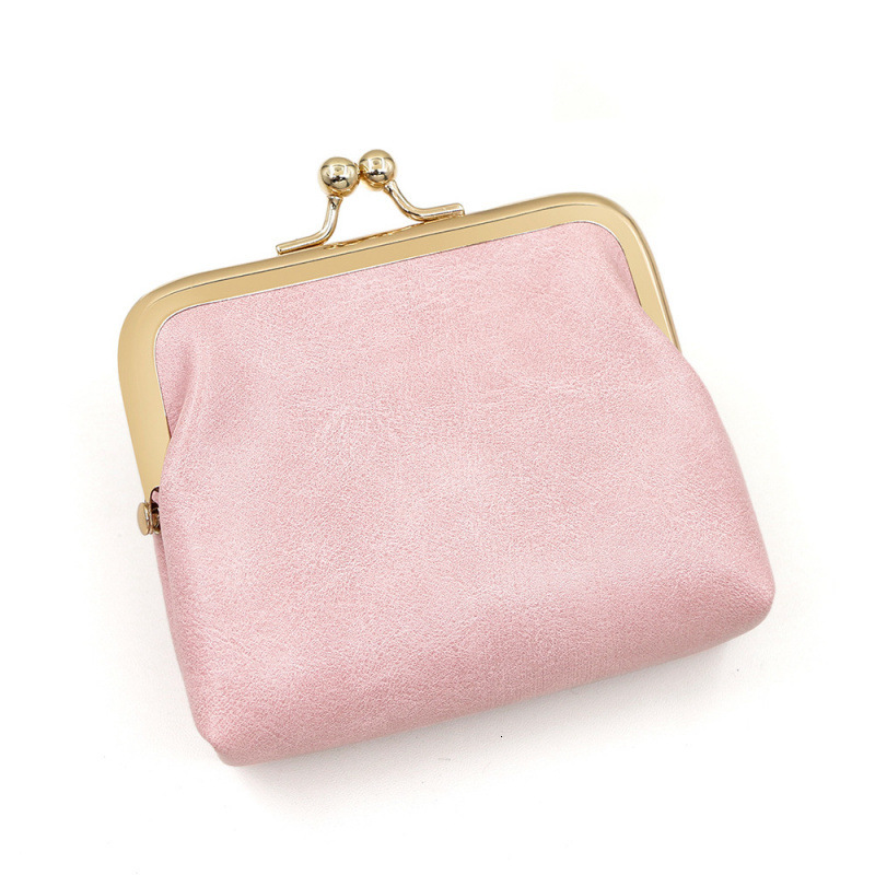Vintage Oil Leather Iron Clip Exquisite Coin Purse Large Capacity Lipstick Bag Luxury Bag Candy Color Mini Clutch Coin Bag Earphone Bag