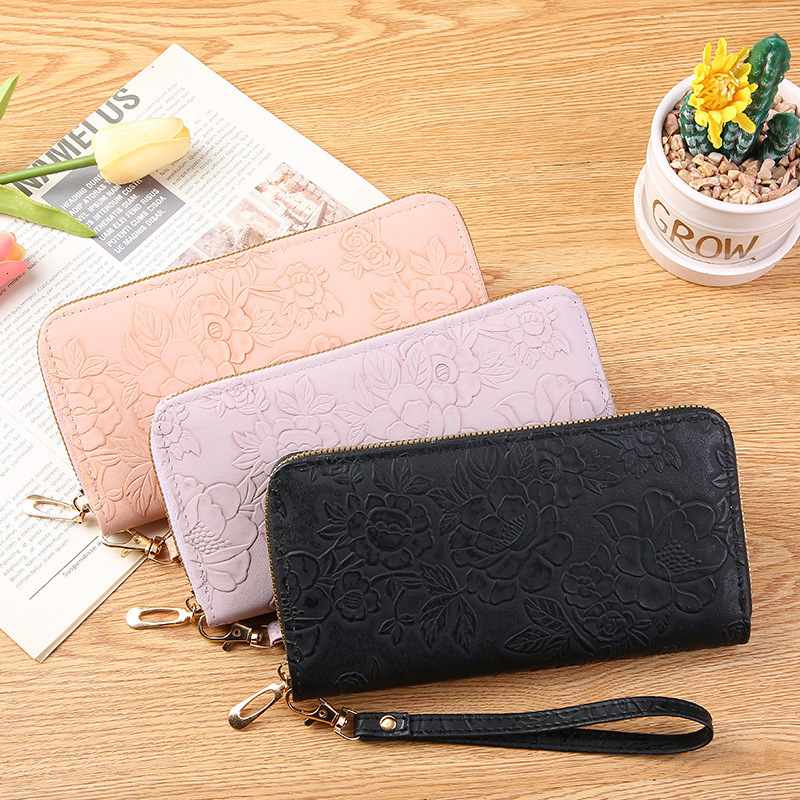 New Cross-border Long Luxury Bag Zipper Clutch Bag Large Phone Bag Embossed Design Large Cash Clip Simple Women's Wallet Trend