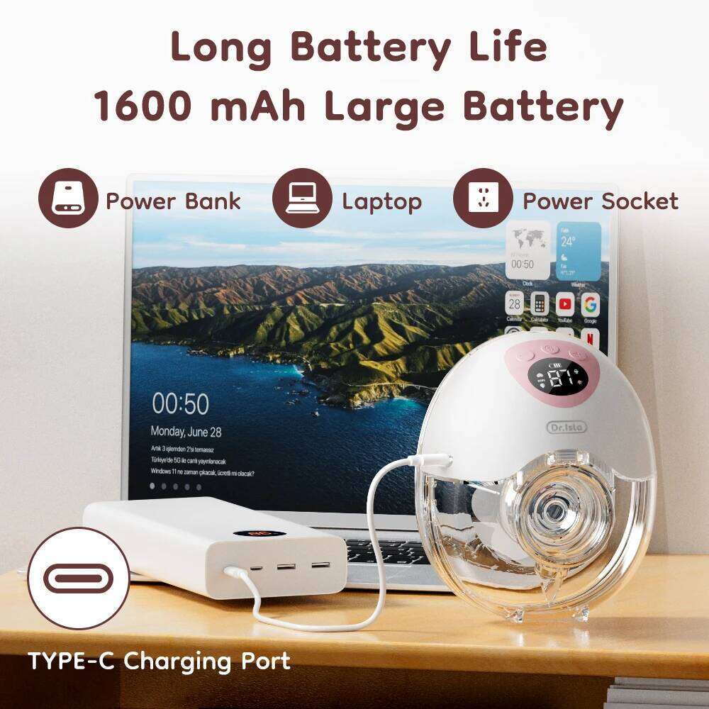 MAMIJOY Wearable Electric Pump 4 Modes 36 Suction Levels Hands Free Breast Pumps Milk Collector with 19/24mm Flange EB50