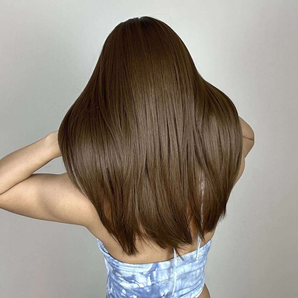Long Straight Layered Synthetic Wigs with Bangs for Women Afro Brown Daily Natural Cosplay Wig Heat Resistant Fake Hair
