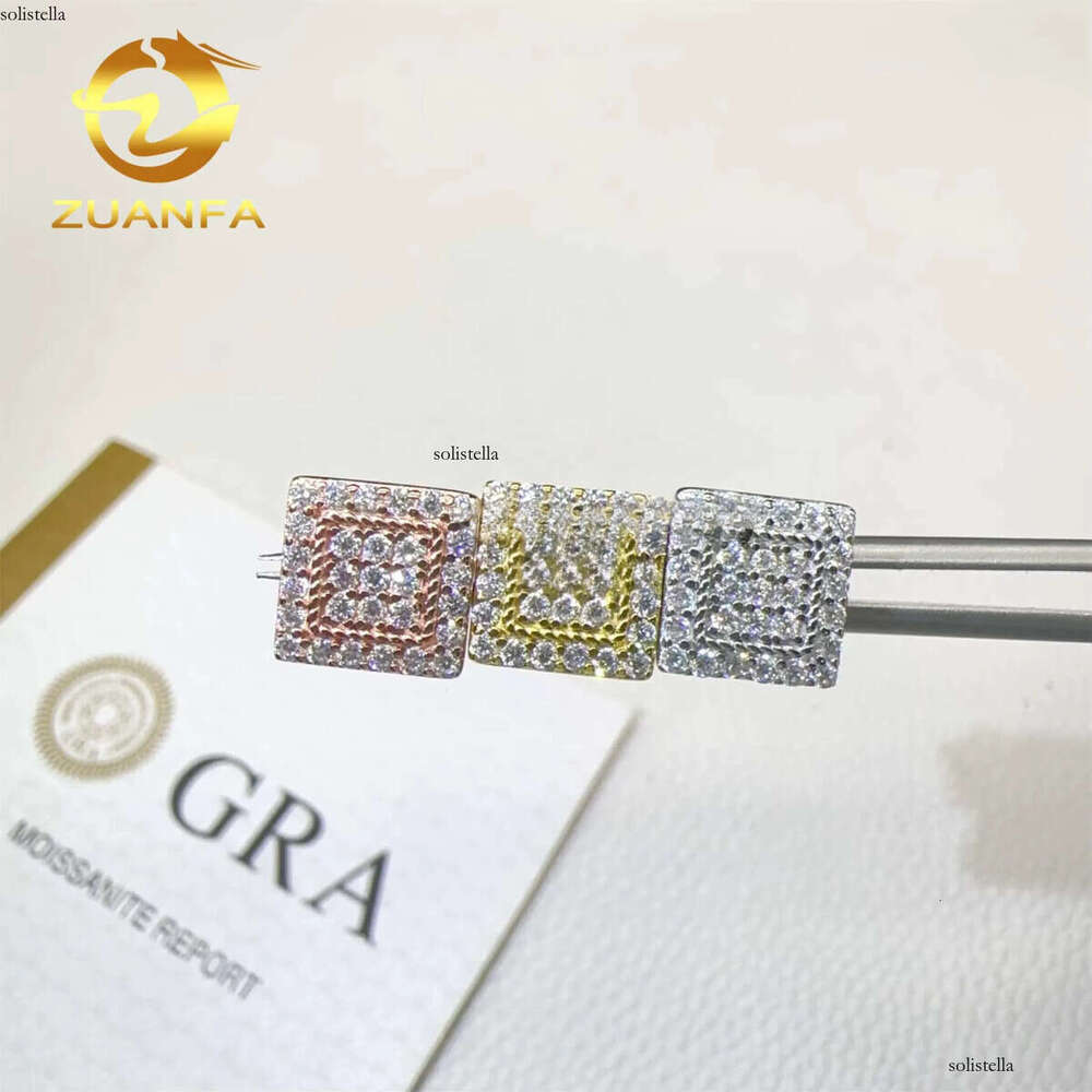 Retail Price New Design in Stock Iced Out Hip Hop Sterling Sier Screw Back Flawless Moissanite Dia Stud Earrings Men