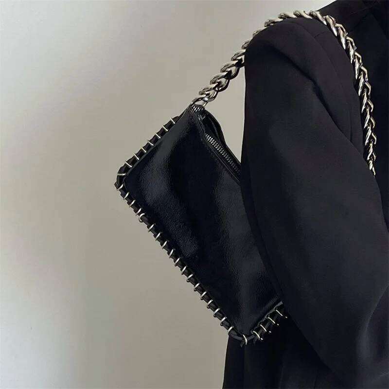 Fashion Sequined Chains Shoulder Bag Black Glossy Woman's Handbags Casual Crossbody Bags For Woman Square Phone Flap Purses Chic