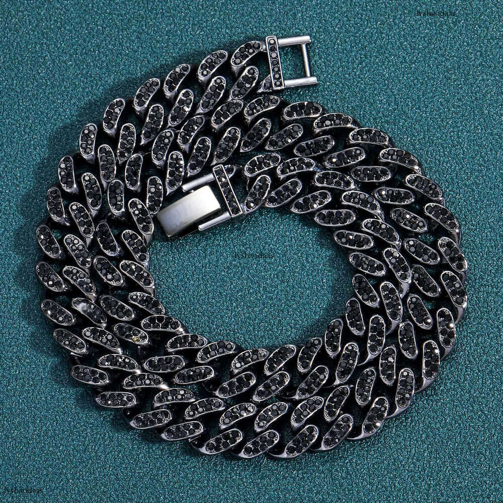 13mm Black Cuban Chain Personality Trendy Men's Alloy Full Dia Hip Hop Necklace