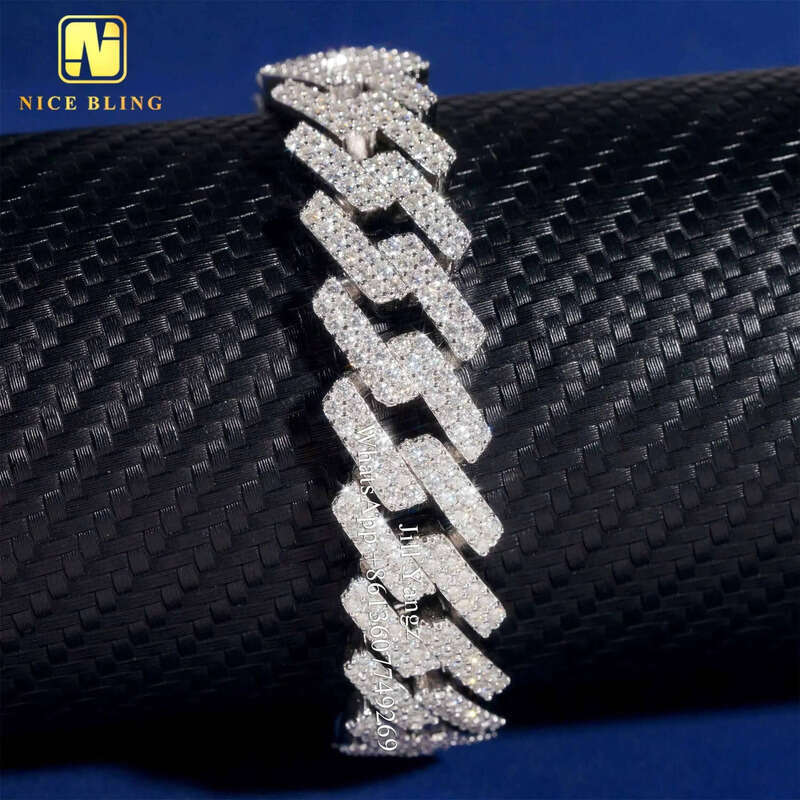 Wholesale 15mm Moissanite Dia Link Necklace Fine Jewelry Gold Plated Cuban Chain