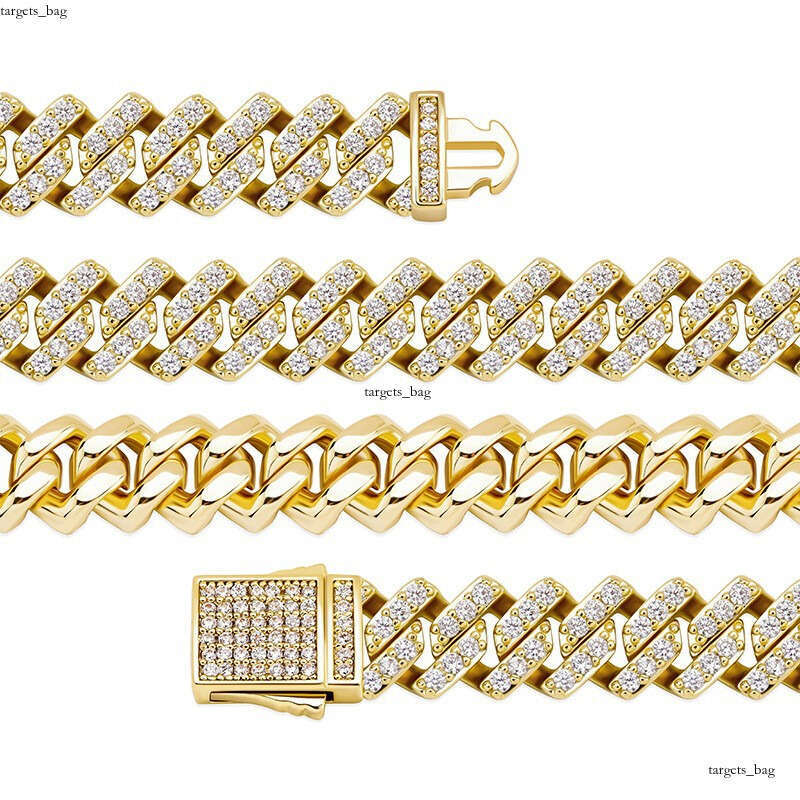 8MM Dia-Shaped Cuban Chain Necklace Full Dia Inlaid Moissanite chain Spring Clasp Hip-Hop Unisex Trendy Jewelry