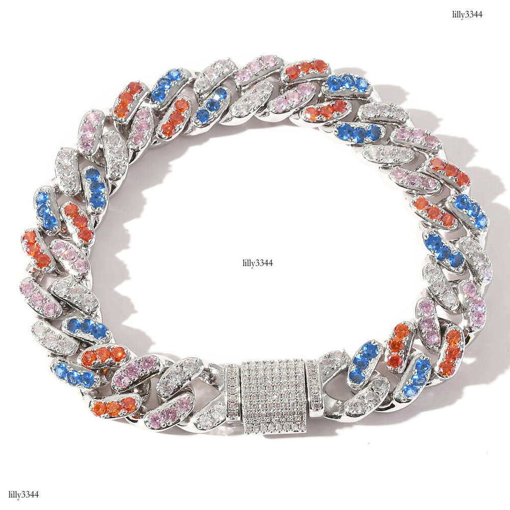 Bracelet 12mm Micro Paved 4 Color Zircon Cuban Chain Men's Hip Hop Trendy Accessories