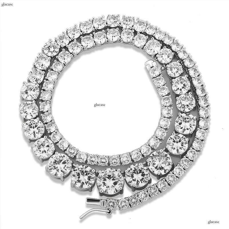 Single Row Moissanite chain Gradient Size Personality Tennis Chain Real Gold Plated Necklace