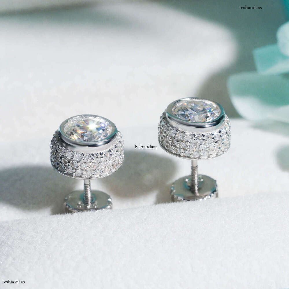 Trade Sier Gold-Plated Main Stone 6.0 Round Moissanite Stud Earrings Jewelry