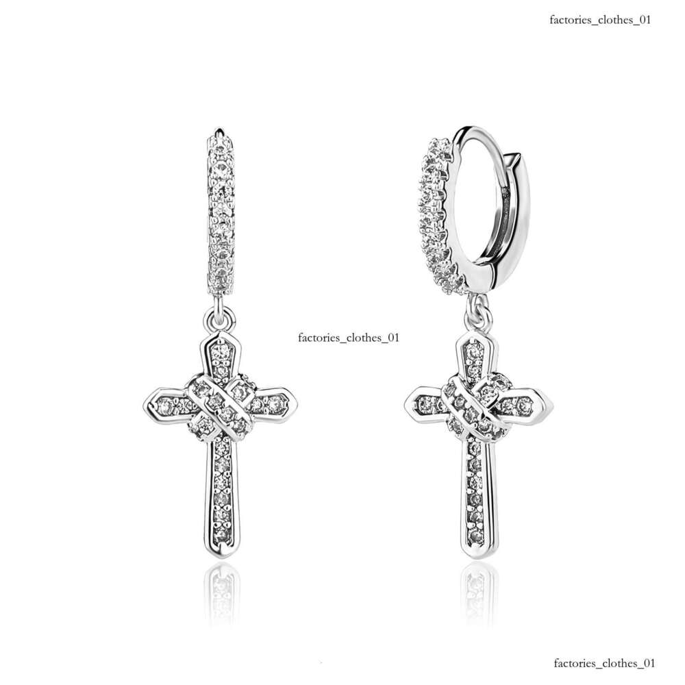 Full Zircon Cross Hip Hop Design Unisex Super Shiny Earrings Jewelry