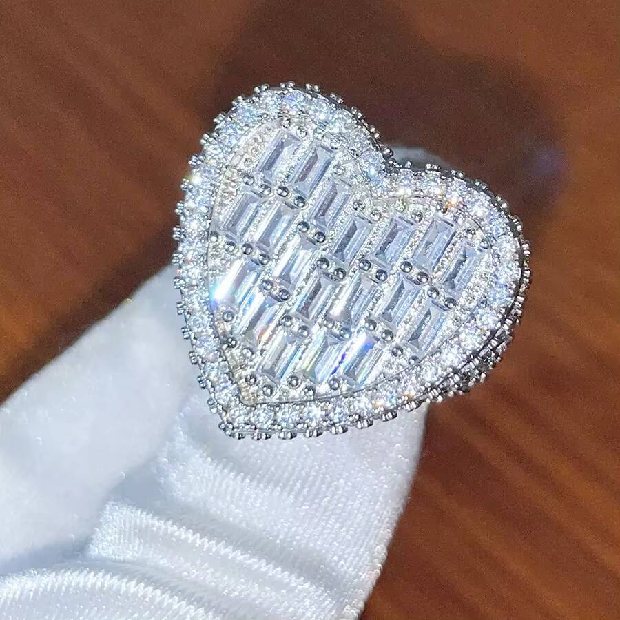 Heart Shape Moissanite Ring D VVS 925 Sterling Silver Iced Out Hip Hop Engagement Jewelry for Men or Women