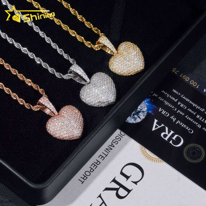 Ready to Ship Hip Hop Heart Iced Out Sterling Sier Dia Moissanite Pendant for Necklace