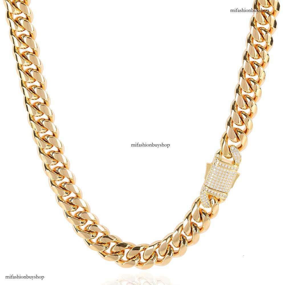 Hip Hop Titanium Jewelry Moissanite chain Spring Clasp Sterling Silver Cuban Chain Gold Necklace for Men