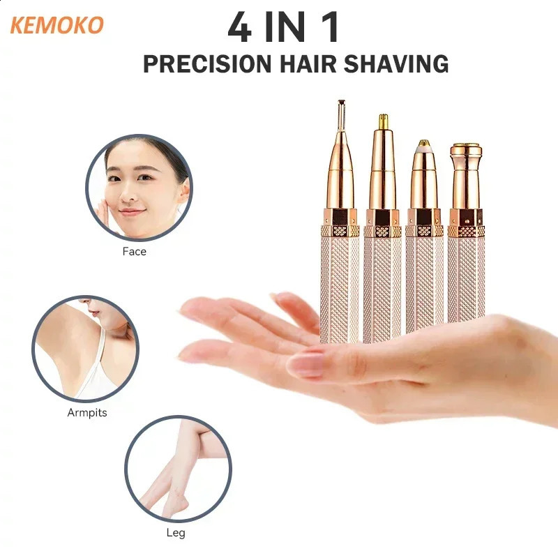 4 In 1 Lipstick Shaver Painless Mini Hair Removal Shaver Electric Nose Hair Epilator Face Armpit Hair Remover Eyebrow Trimmer 250805