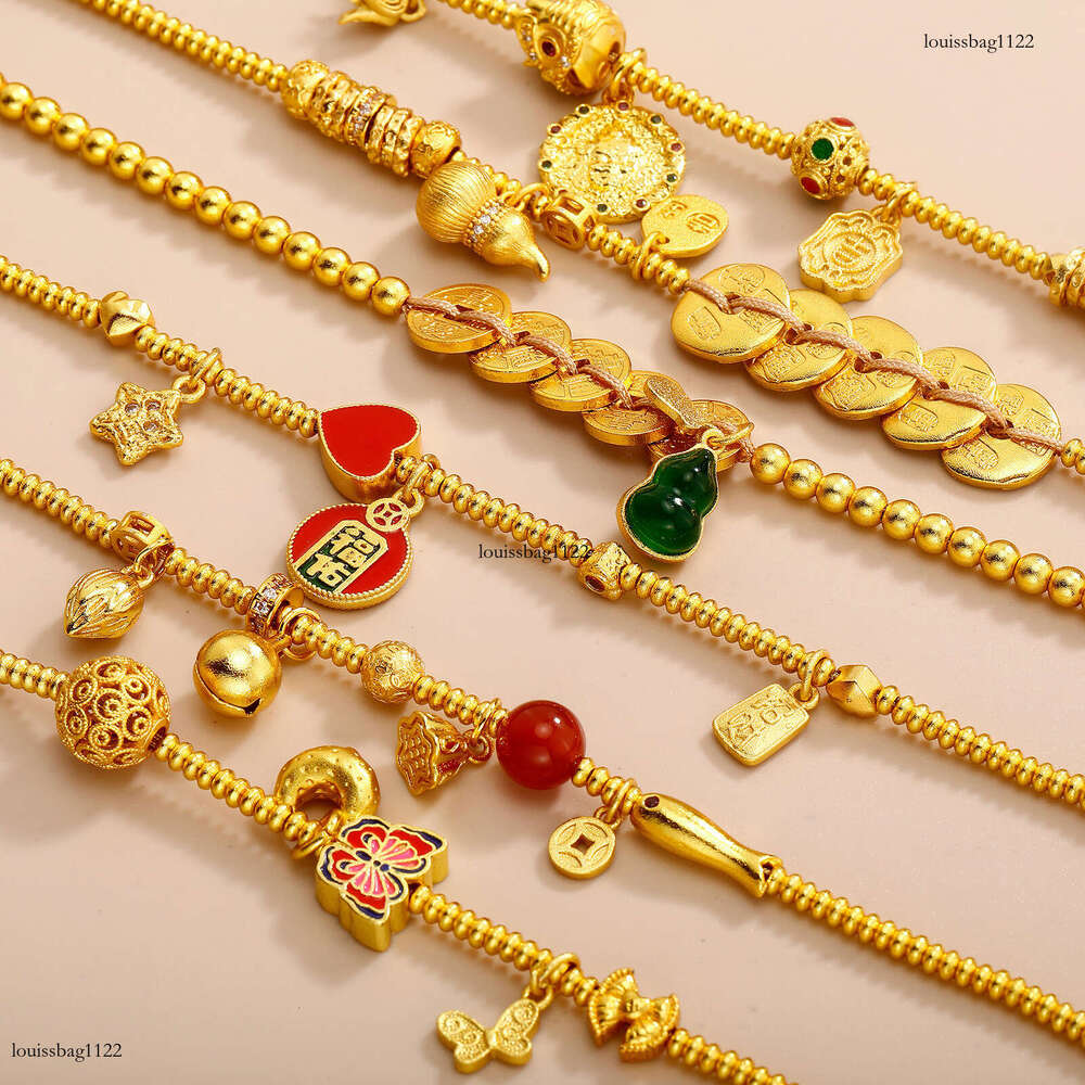Enamel Colorful Ethnic Lucky Pattern Gold-Plated High-End National Trend Fortune Character Bracelet