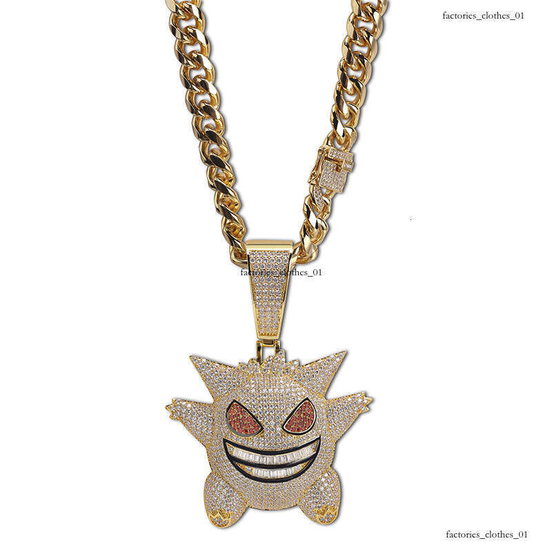 Full Moissanite chain Hip-Hop Funny Oversized Gengar Cartoon Pendant HIPHOP Necklace Cool