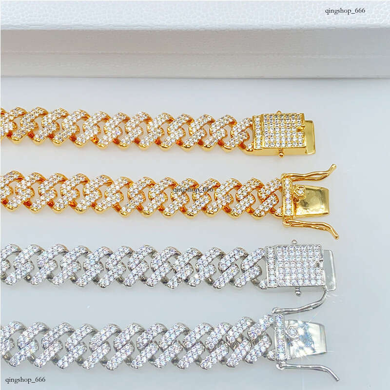 New 12mm Double Row Full Dia Cuban Bracelet Micro-Inlaid Moissanite chain Hip-Hop Trendy Versatile Necklace