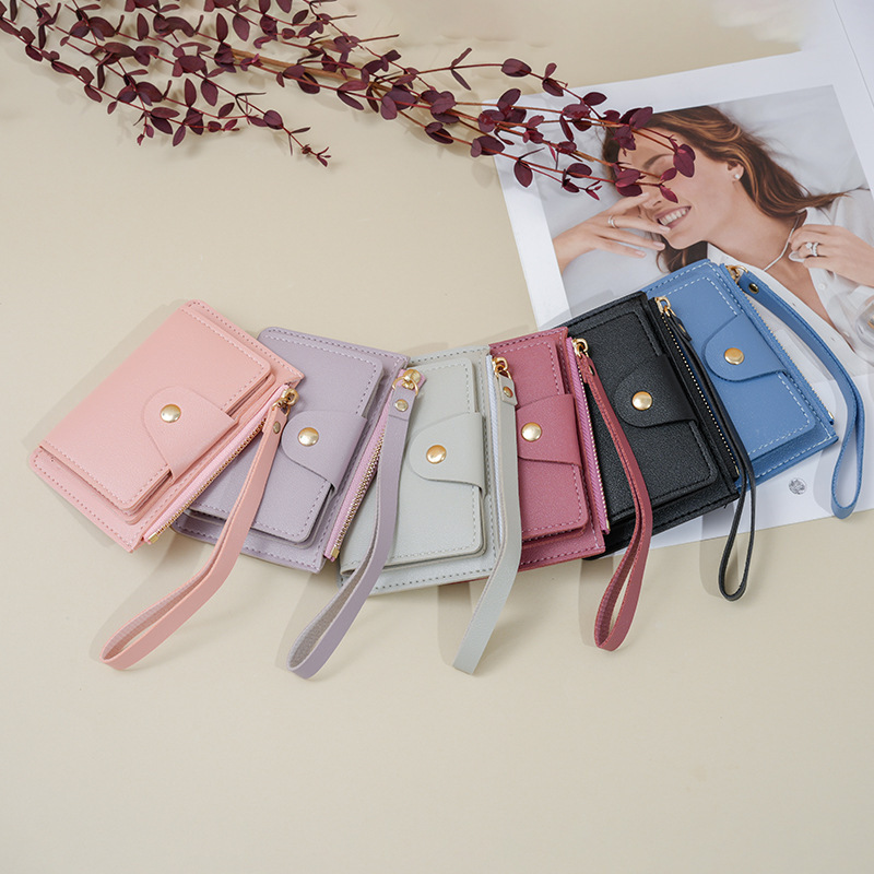 2025 New Women's Wallet Multi-card Slot Coin Purse Portable Wrist Luxury Bag Strap Ins Korean Version Student Small Wallet Money Clip