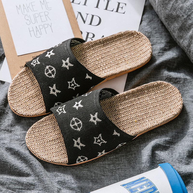 Designer Slippers Linen slippers Women Summer New Fashion Couple Home Home anti-slip thick-soled linen slippers Four Seasons Cool Slippers Free shippi