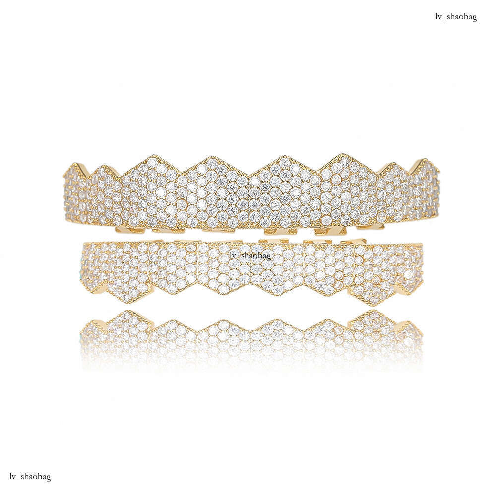 Gold-Plated Micro-Paved Zircon 8-Piece Gold Teeth Set Hip Hop Style