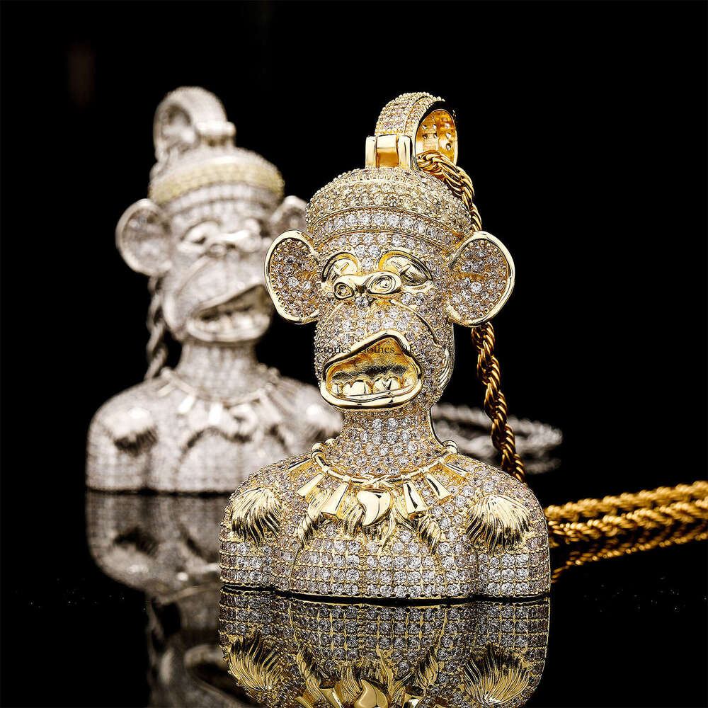 Trendy Hip-Hop New Big-Eared Smiling Monkey Cartoon Pendant Men's Full Moissanite chain Necklace Accessory Gold Australia