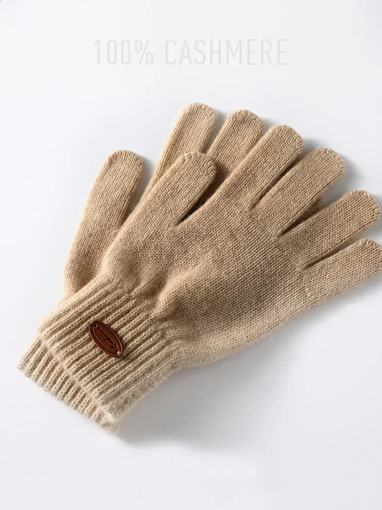 Women 100% Real Cashmere Knitted Thick Gloves Ribbed Cuff Fall Winter Touchscreen Finger Warm Wrist Length Classic Female Mitten 250807