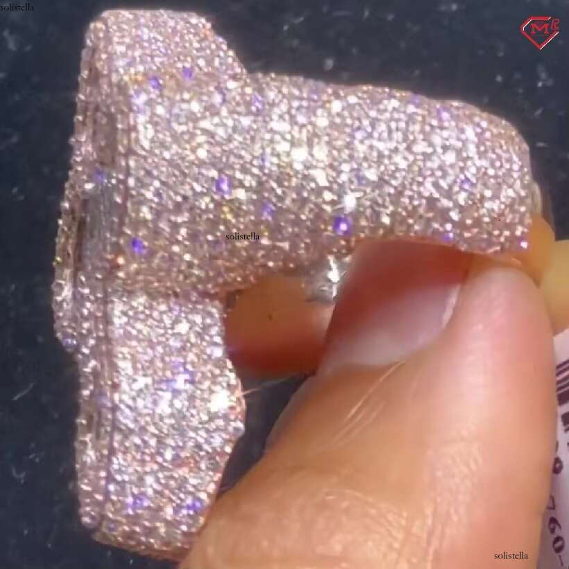 Men's Rap Singer Hip Hop Cross Pure Silver French Stick VVS Sandstone Ring