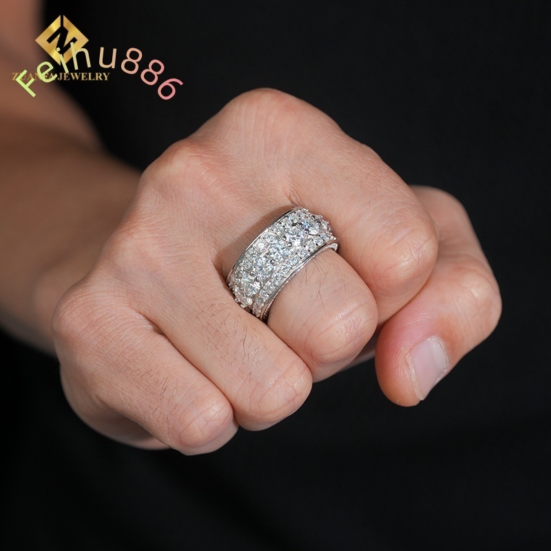 Hot Sale VVS Moissanite Ring Men Hip Hop Pass Diamond Tester Iced Out Fire Jewelry 925 Sterling Silver Full Diamond