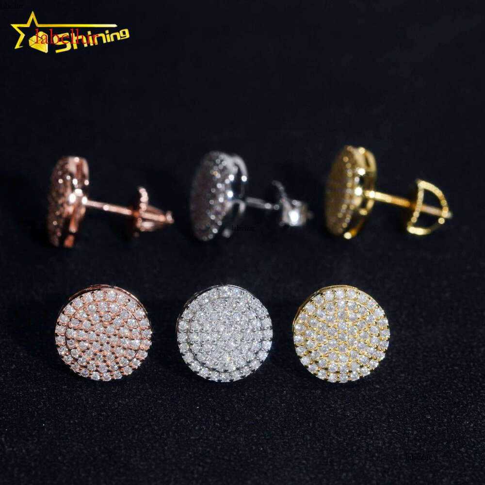 Ready to Ship Pass Dia Tester Hip Hop Sterling Sier Gold Plated VVS Moissanite Stud Earrings Rapper Jewelry