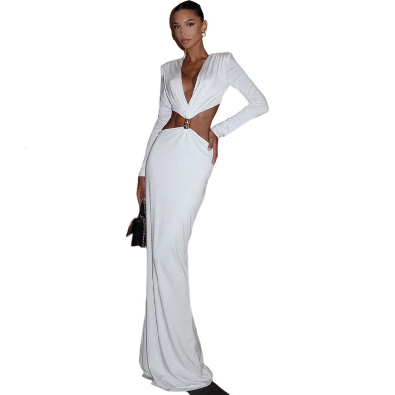 2025 Autumn New Womens Fashion Sexy Waist-Exposing V-Neck Long Sleeve Slim Fit Bodycon Dress