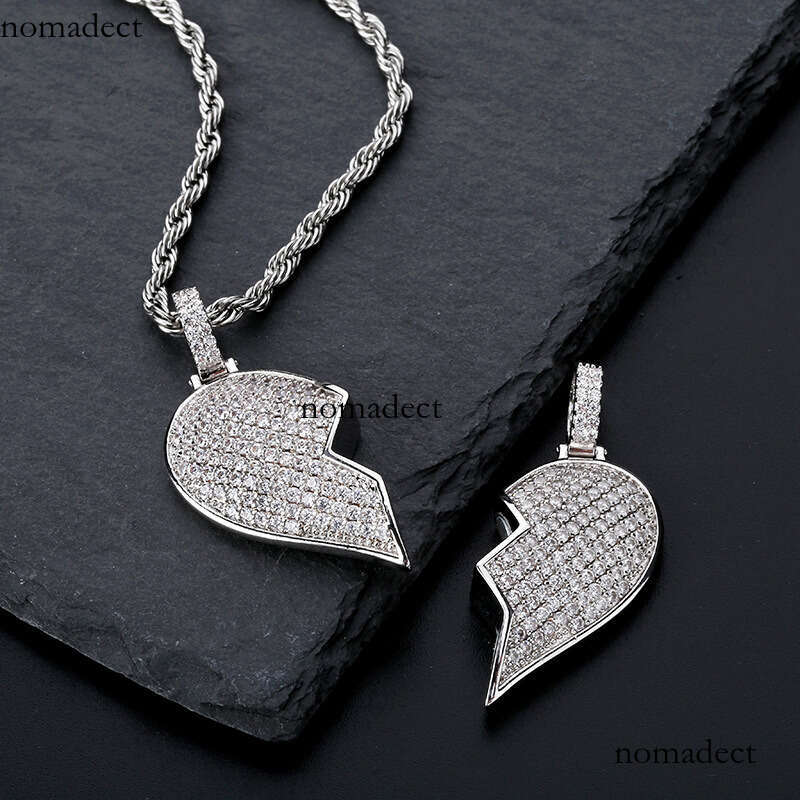 Hip Hop Jewelry Detachable Broken Heart Sier Couple Pendant Moissanite chain Necklace for Men and Women