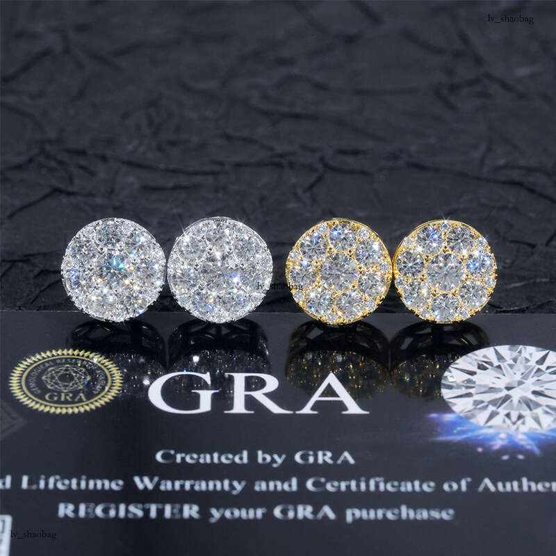 ICED OUT New Sier Inlaid Round Moissanite Hip Hop Stud Earrings