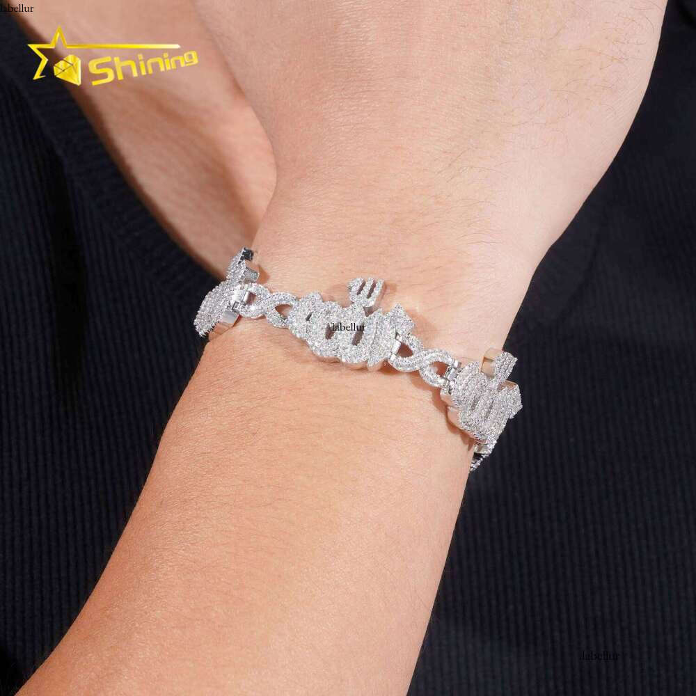 Fashion Fine Sterling Sier Vvs Moissanite Lab Dia Hip Hop Iced Out Jewelry Cuban Link Chain Bracelet Men