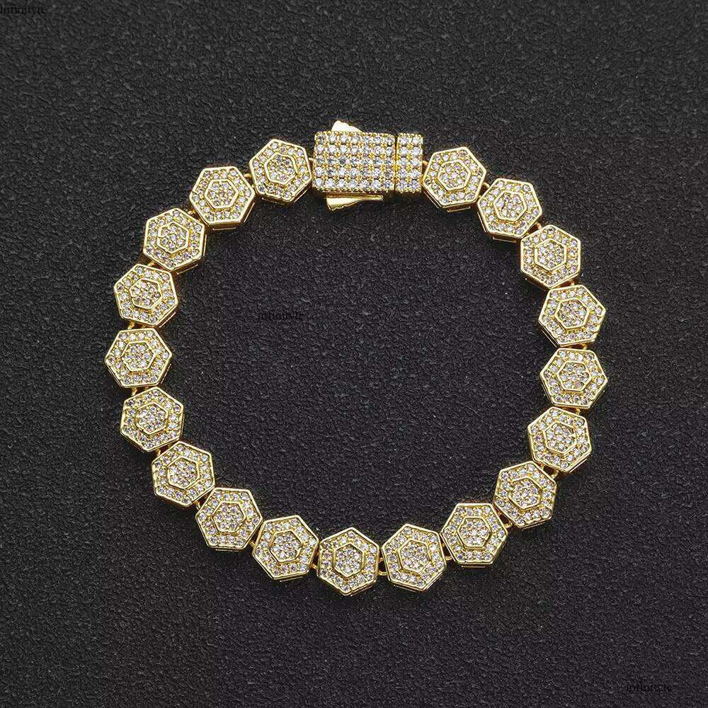 NUOYA Geometric Charm Fashion Jewelry Iced Out Bling Zircon 8.5MM Hexagonal Shape Link Chain Bracelet Gift for Women