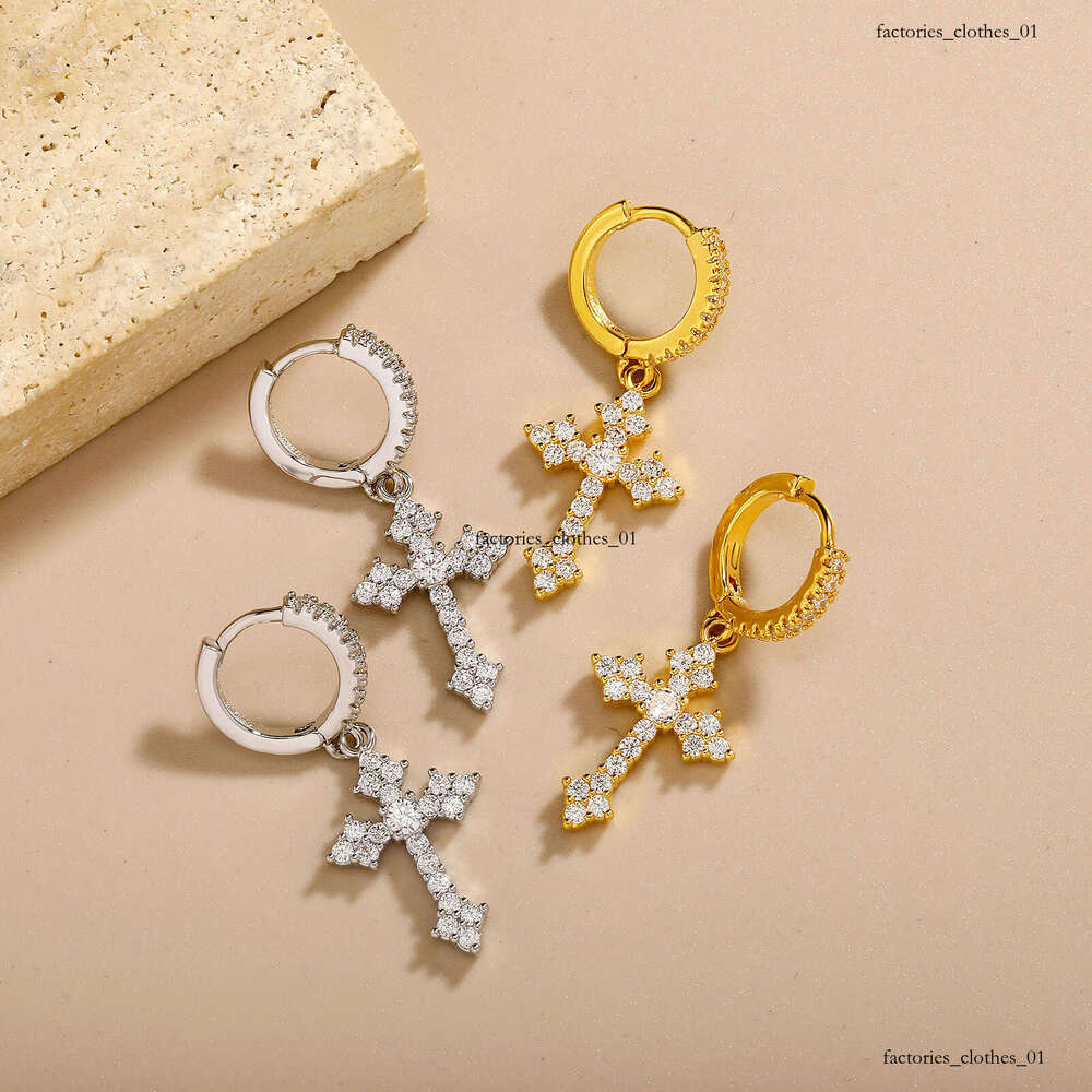 Cross Micro Paved Sterling Silver Zircon Personality Stud Ins Style Unisex Trendy Earrings