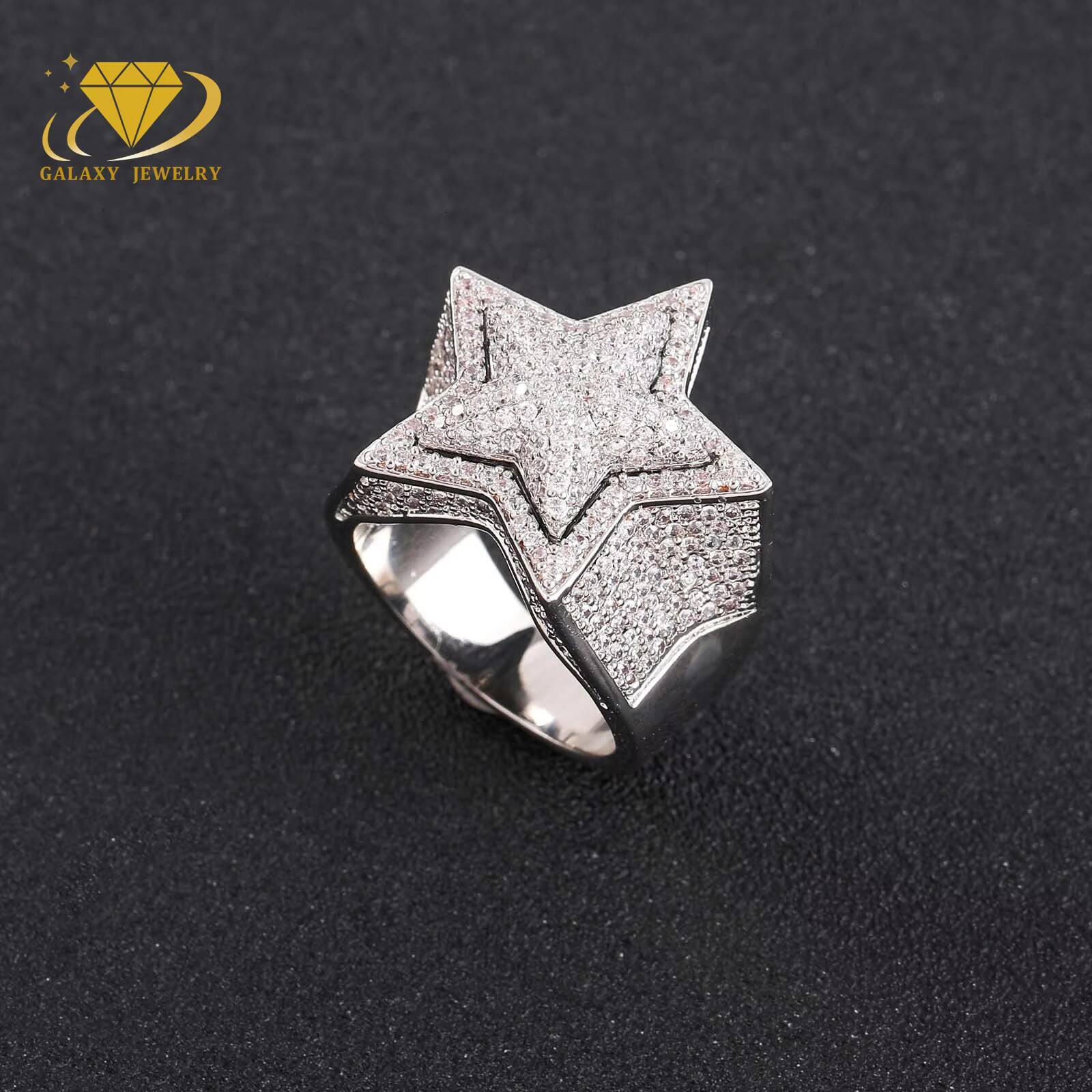 Pass Diamond Tester Fancy Shape Mossanite Star Ring Iced Out 925 Sterling Silver D Vvs Moissanite Hip Hop Ring