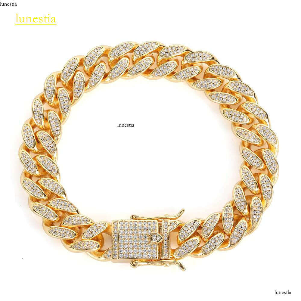 NUOYA Trendy 12MM Gold Plated Cuban Chain Double Row Full Dia Men's Hip Hop Bracelet Wholesale Fashion Jewelry
