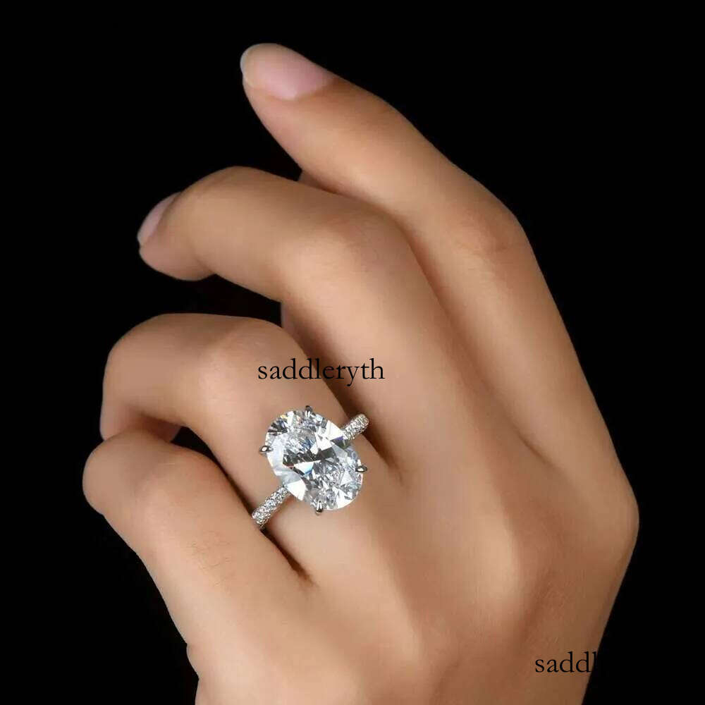 8CT Oval Cut Full Moissanite Engagement Rings for Women Sterling Sier Big Gemstone Wedding Band Jewelry with Certificate